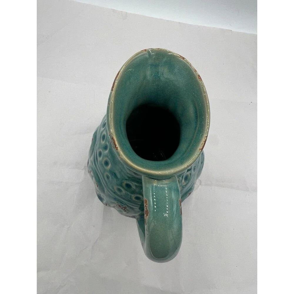Turquoise Blue Creamer Pitcher Textured 8”